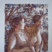 "Maria and Feodor"  Watercolor on lithograph, 2010